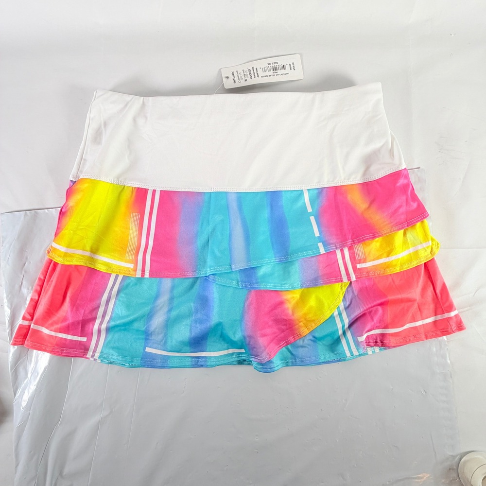 Lucky in Love Girls Tennis Skirt Rainbow Tiered Skort XL 14 NWT